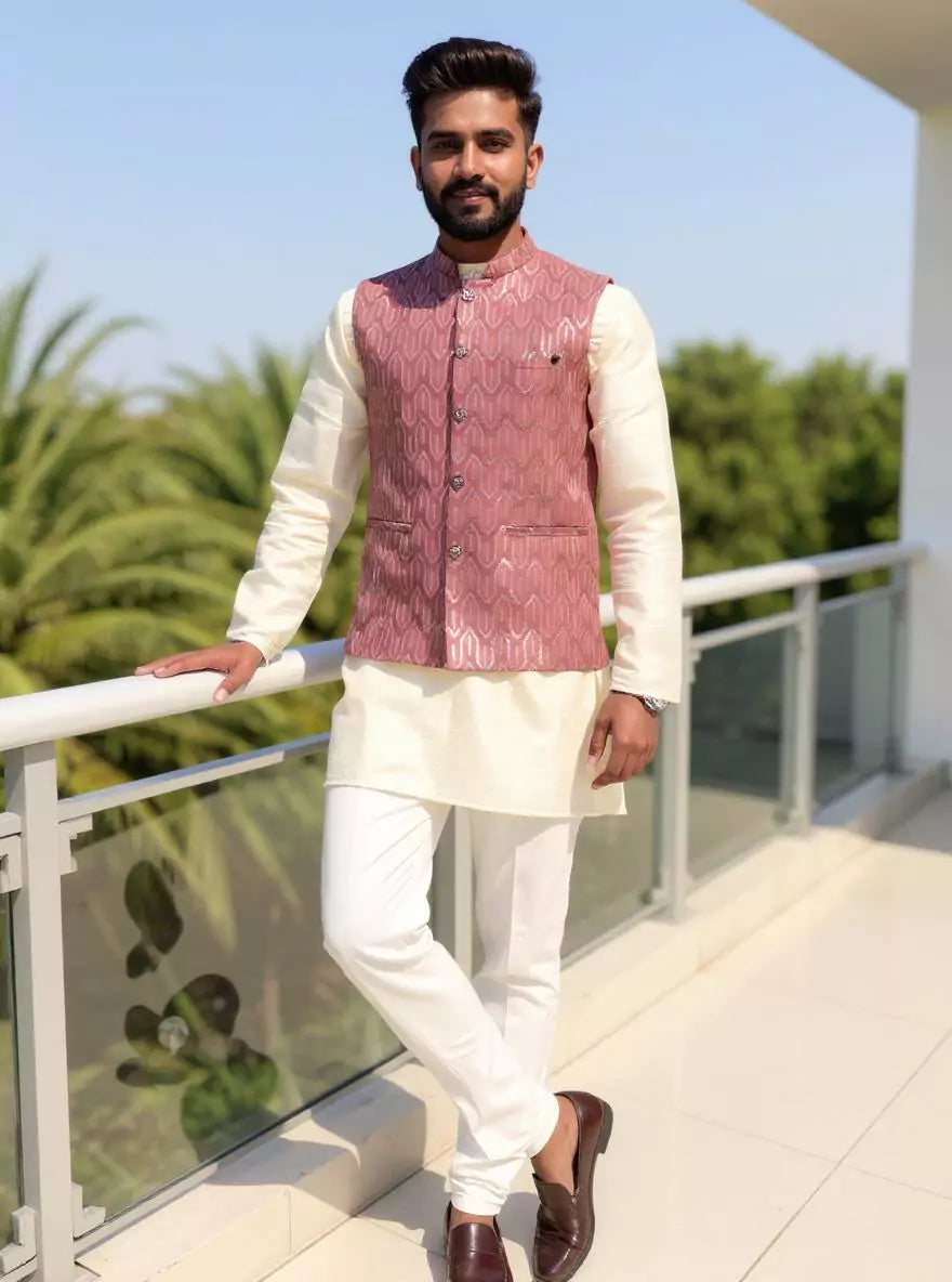 Image of Peach All Over Sequinned work Polynosic Waistcoat