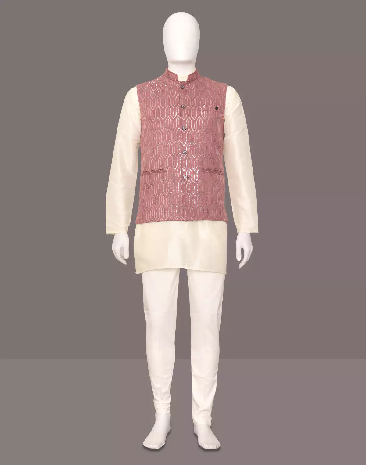 Image of Peach All Over Sequinned work Polynosic Waistcoat