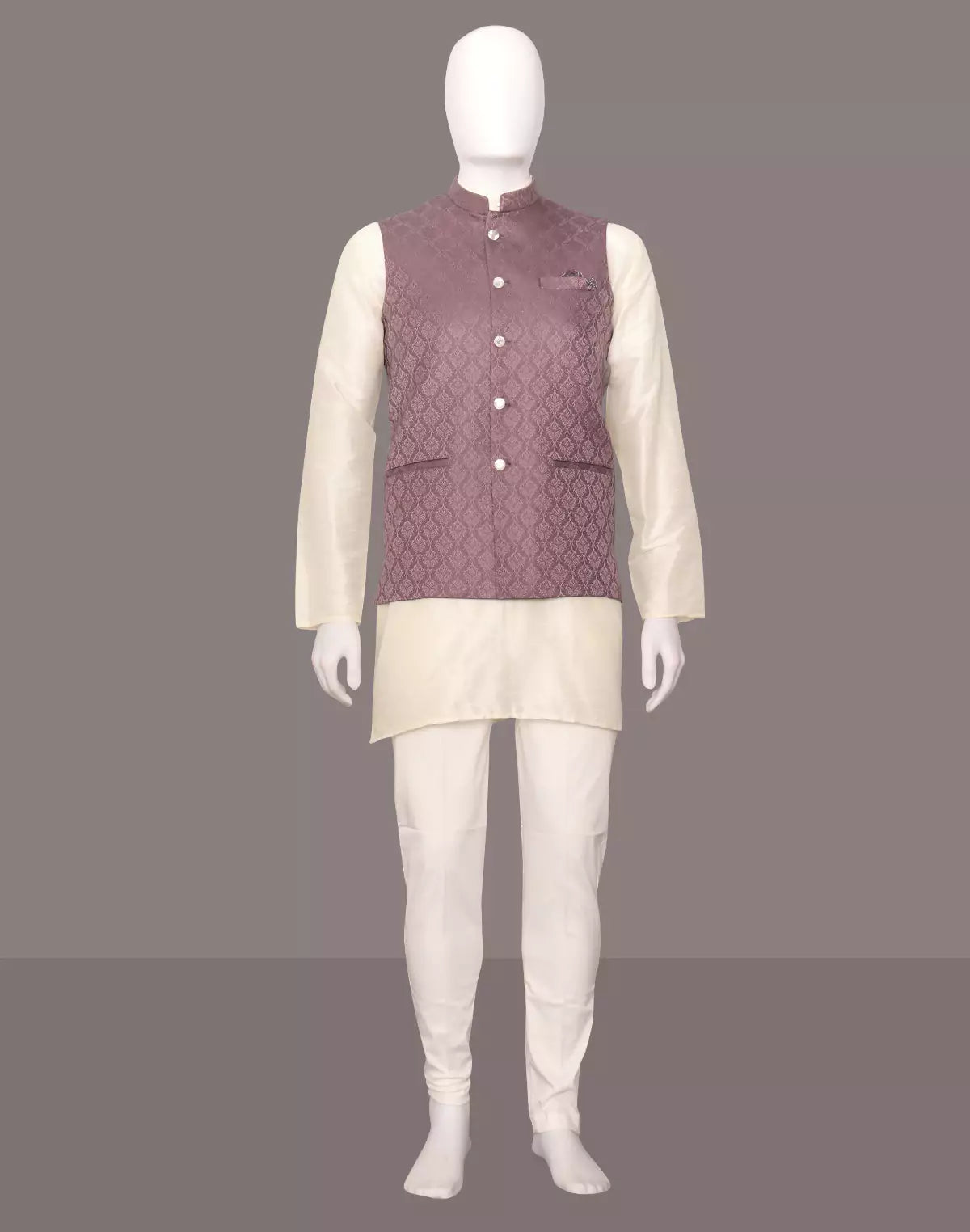 Image of Dark Onion Self Brocade Design Jacquard Waistcoat