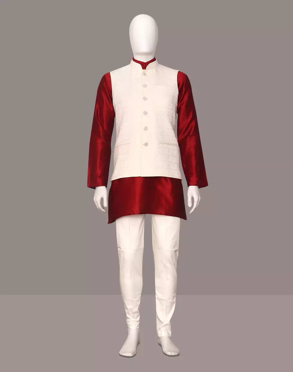 Image of Royal Cream Self Weaving Jacquard Waistcoat