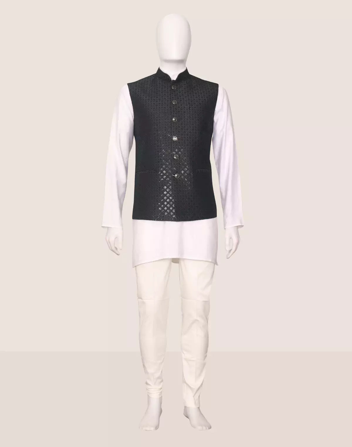 Image of Self Design Dark Grey Embellished Cotton Silk Waistcoat