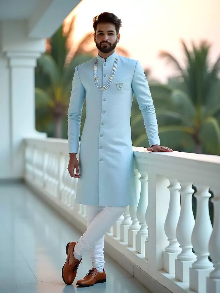 Image of Vibrant Firozi Coloured Self Design Jacquard Semi - Indo - South India Shopping Mall