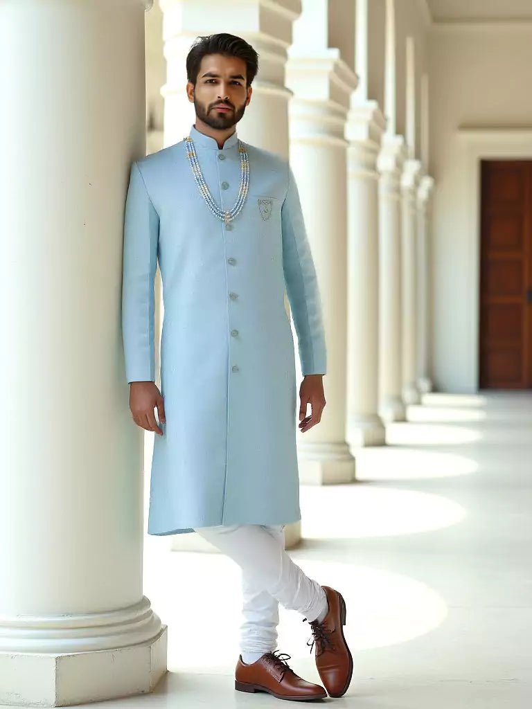 Image of Vibrant Firozi Coloured Self Design Jacquard Semi - Indo - South India Shopping Mall