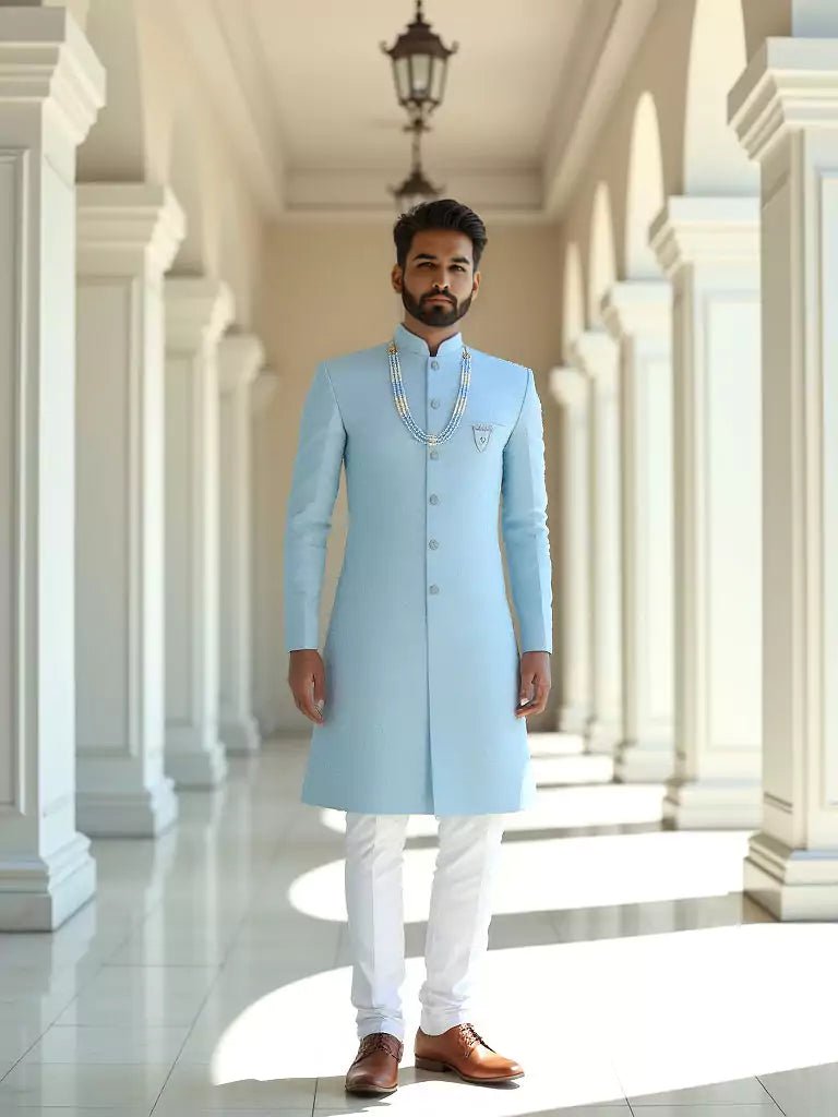 Image of Vibrant Firozi Coloured Self Design Jacquard Semi - Indo - South India Shopping Mall