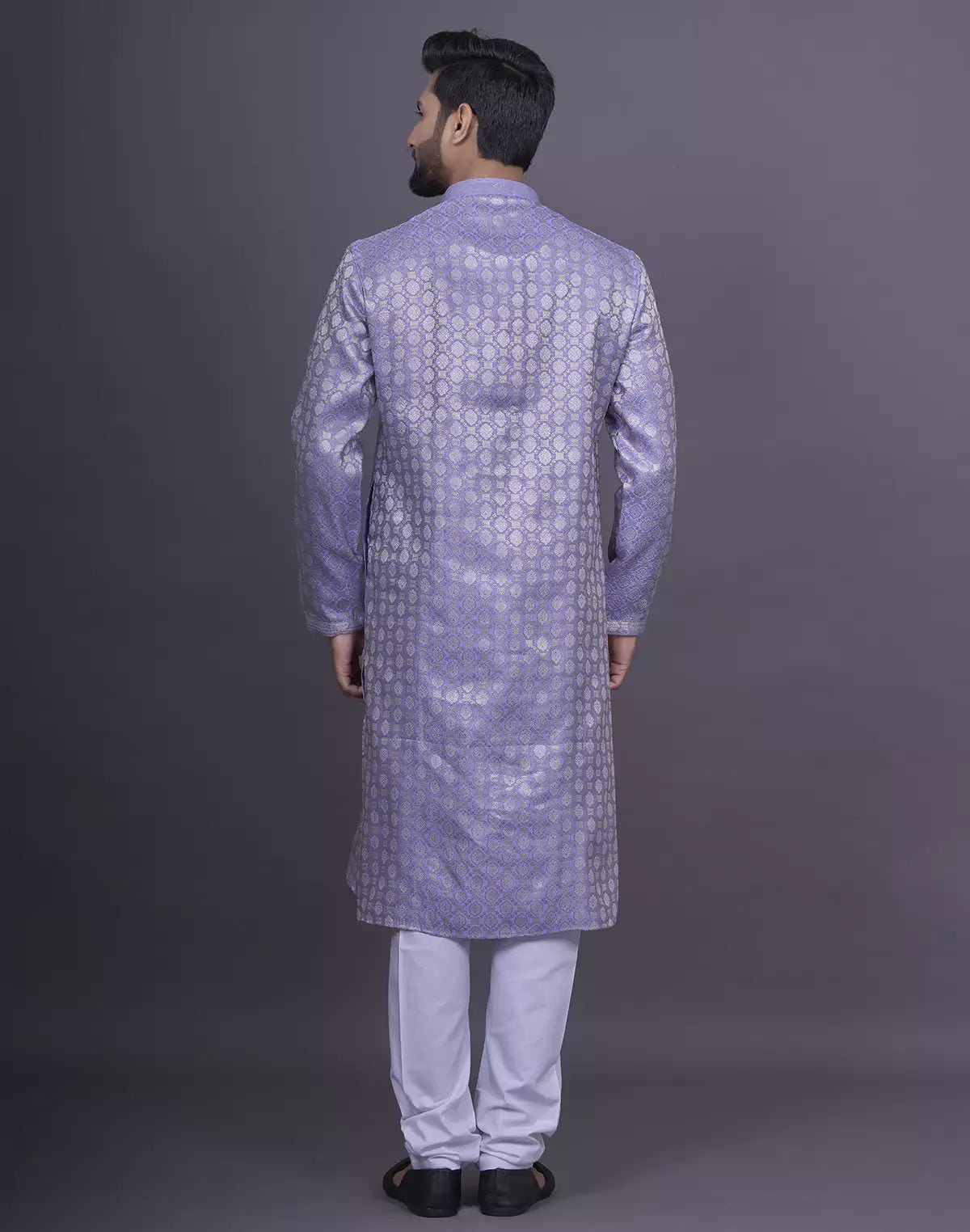 Image of Violet Brocade Design Weaving Jacquard Kurta with Pyjama - South India Shopping Mall