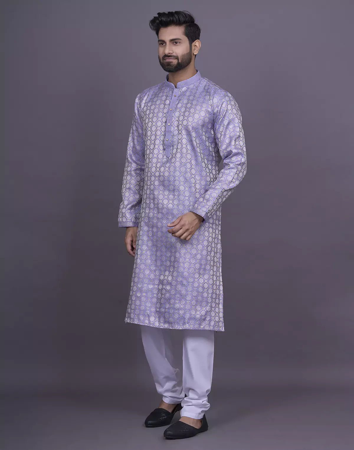 Image of Violet Brocade Design Weaving Jacquard Kurta with Pyjama - South India Shopping Mall
