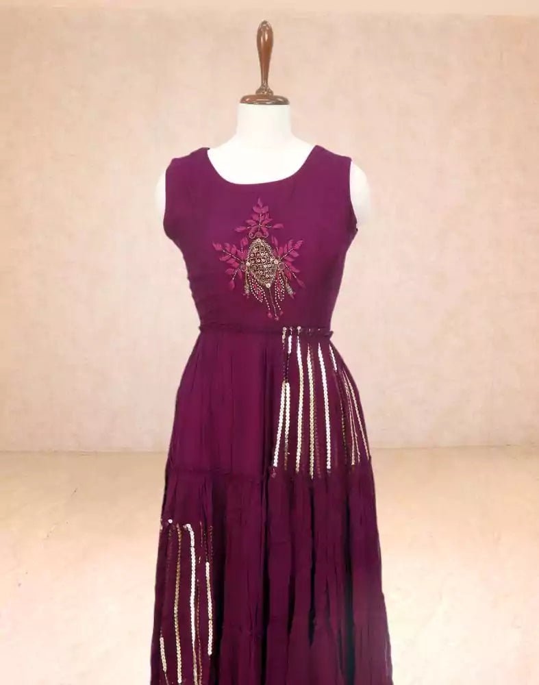 Image of Violet Floral Chiffon Beads Kurti - South India Shopping Mall