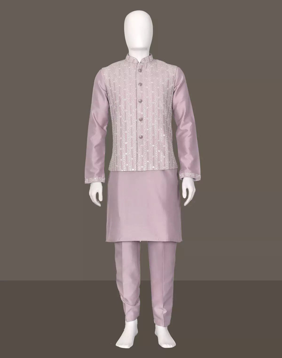 Image of Violet Thread work Cotton Silk Kurta Jacket Set - South India Shopping Mall