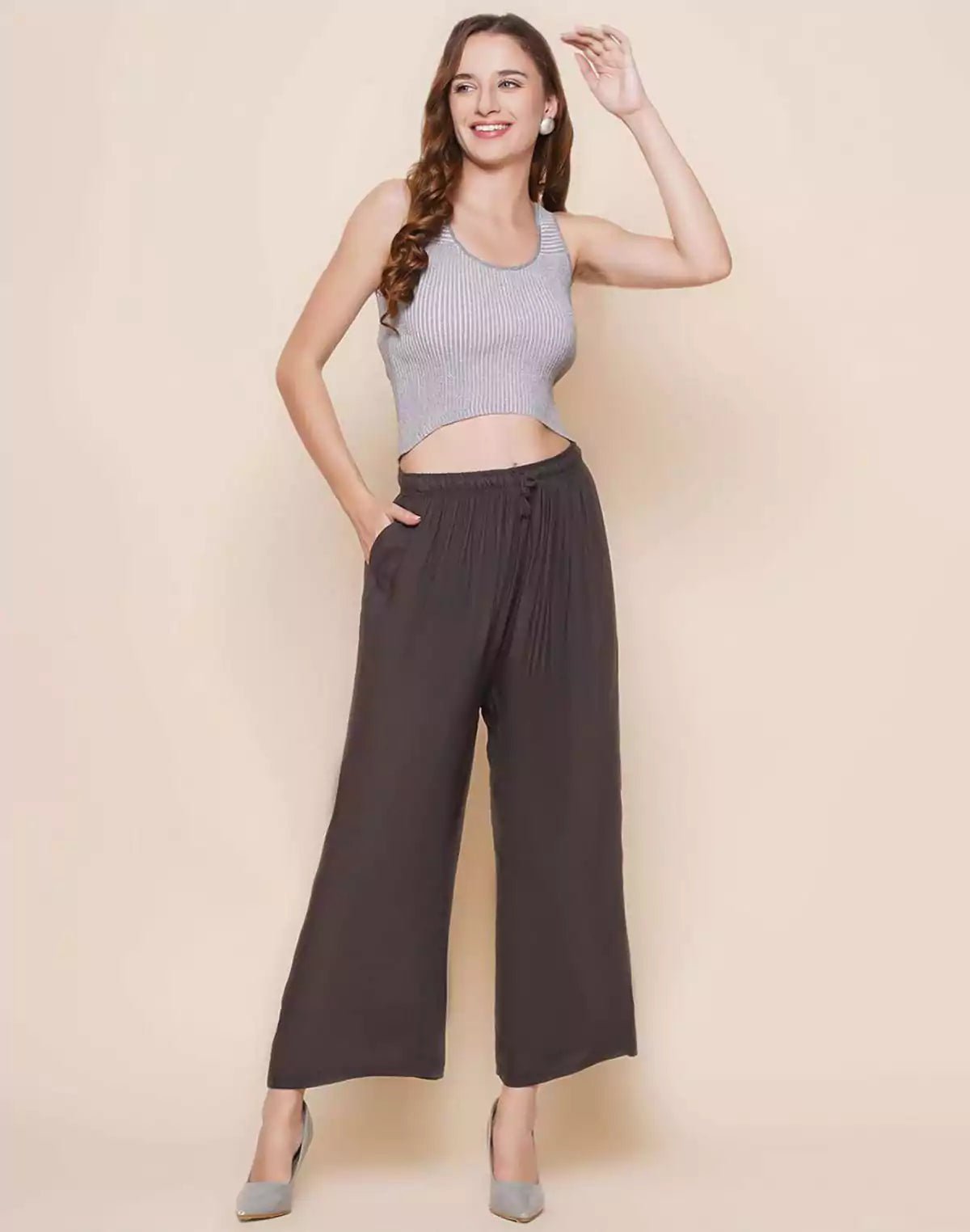 Image of Viscose Rayon Brown Coloured Plazzo Pant - South India Shopping Mall
