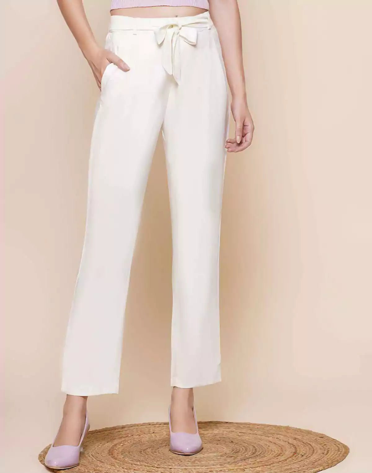 Image of Viscose Rayon White Coloured Plain Pant - South India Shopping Mall
