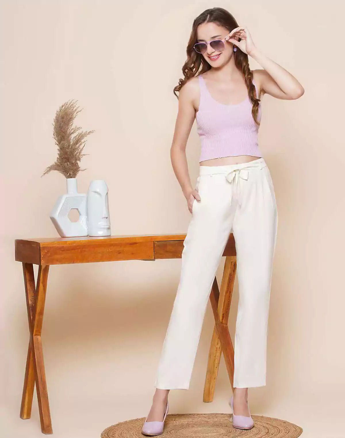 Image of Viscose Rayon White Coloured Plain Pant - South India Shopping Mall