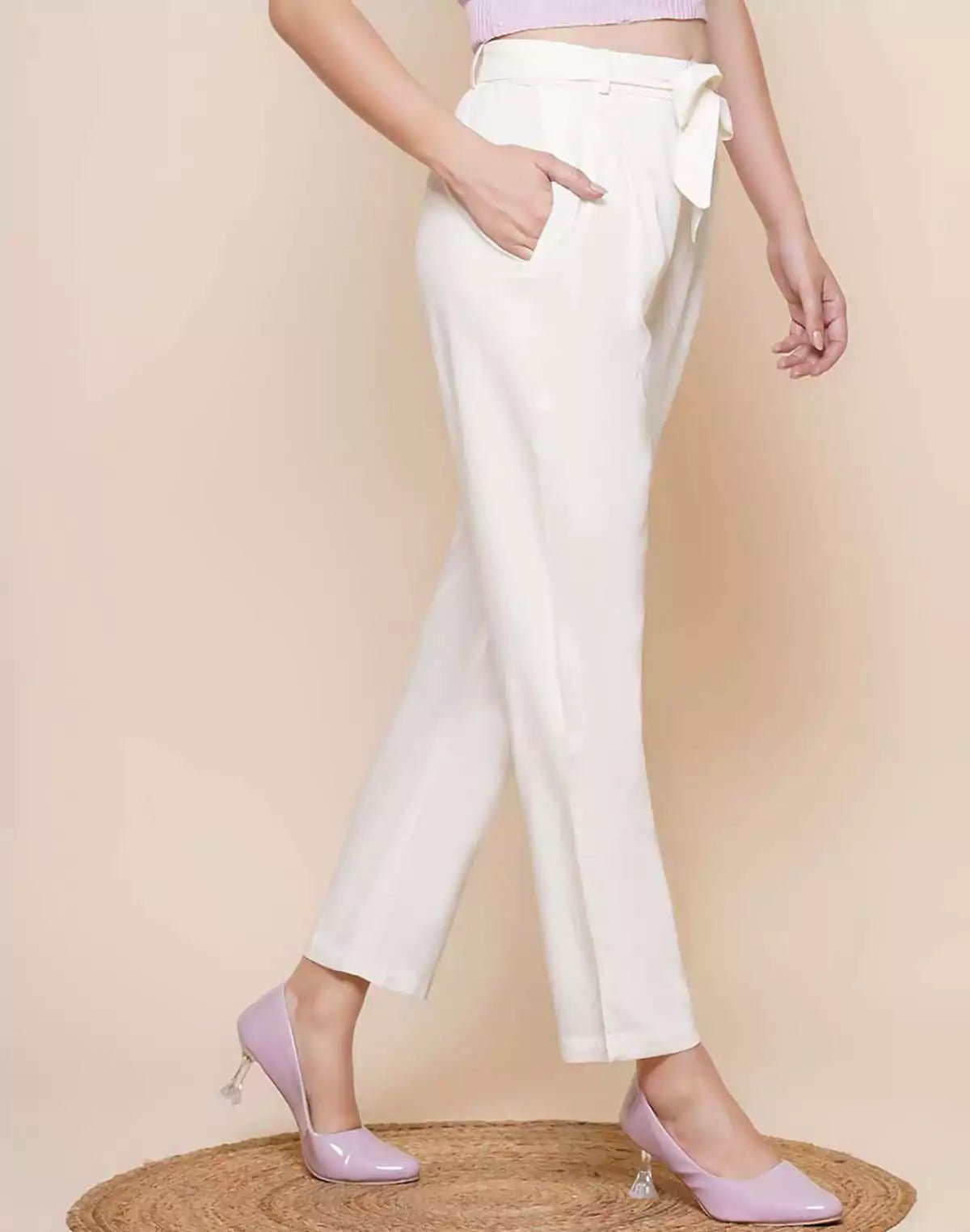 Image of Viscose Rayon White Coloured Plain Pant - South India Shopping Mall