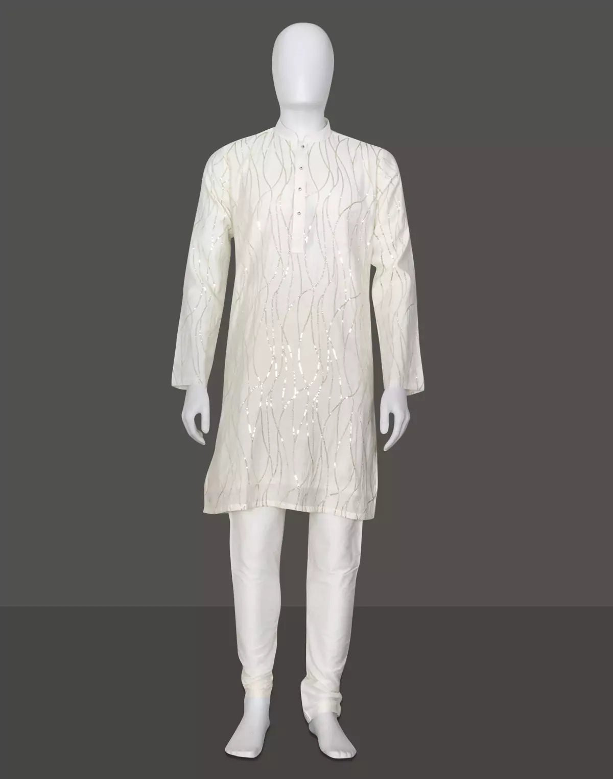 White All Over Sequence work Raw Silk Elegant Kurta Pyjama – South ...