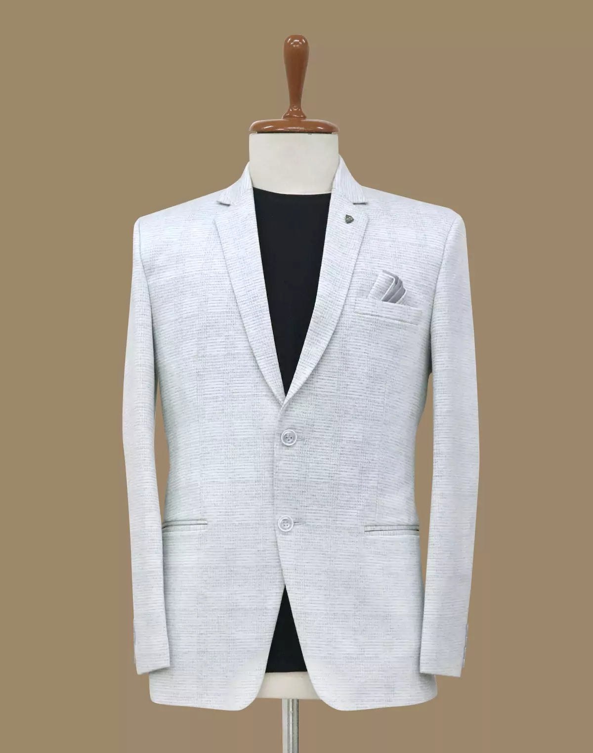Image of White Checks Patterned Suede and Giza Cotton Blazer - South India Shopping Mall