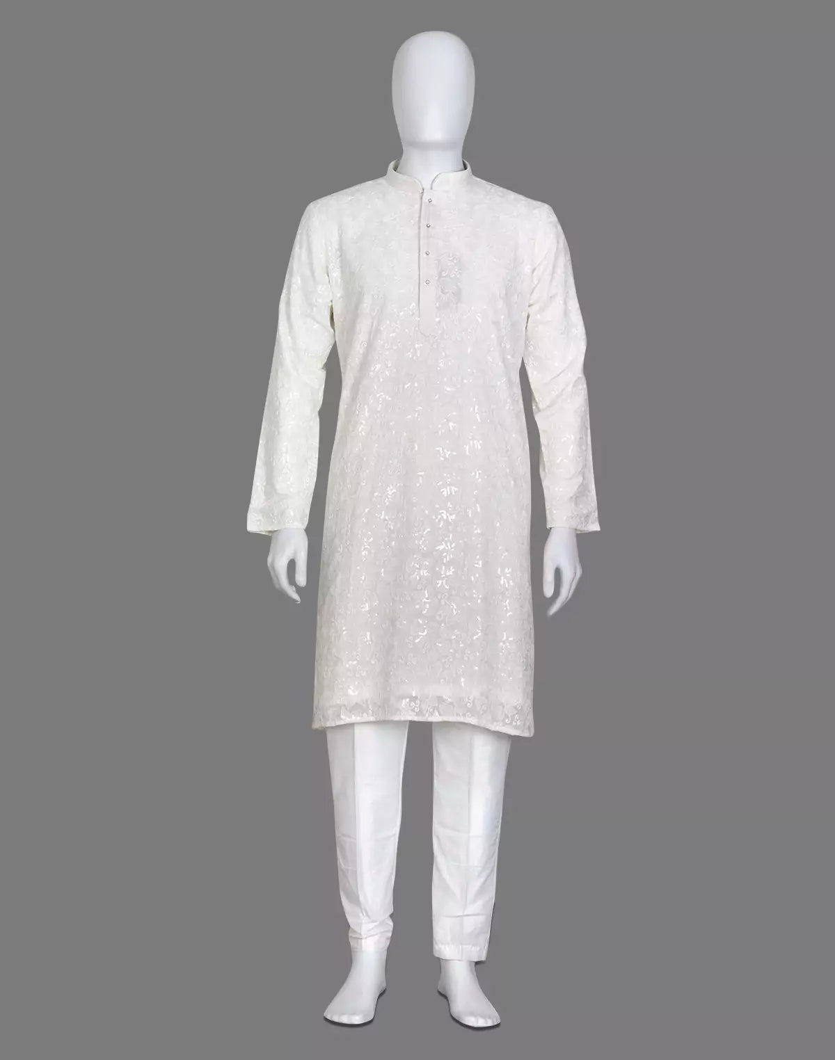 Image of White Ethnic and Embroidered work Georgette Kurta Pyjama Set - South India Shopping Mall