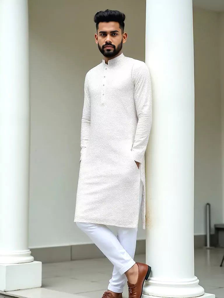 Image of White Ethnic and Embroidered work Georgette Kurta Pyjama Set - South India Shopping Mall