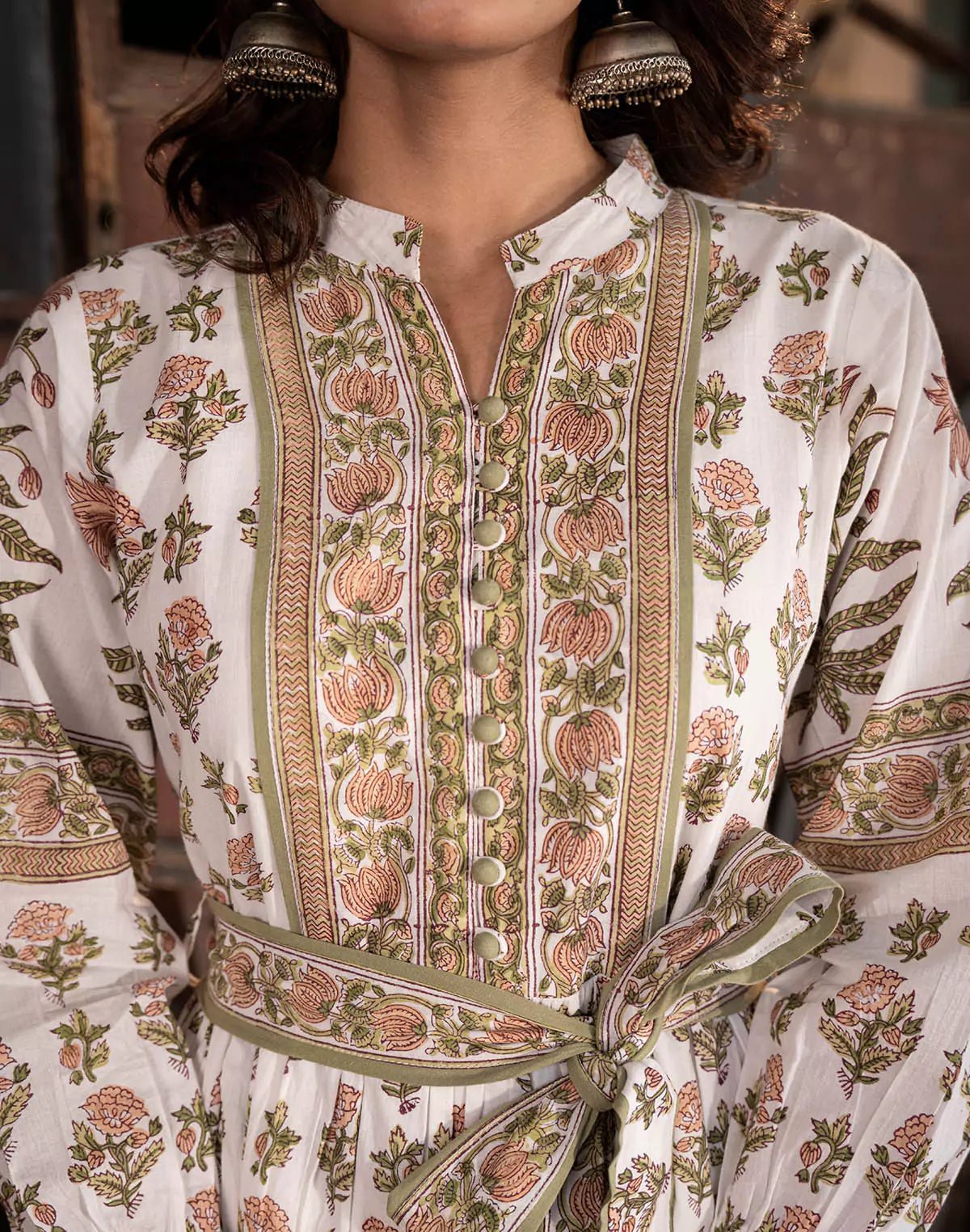 White Floral Print Cotton Kurti With Belt - South India Shopping Mall