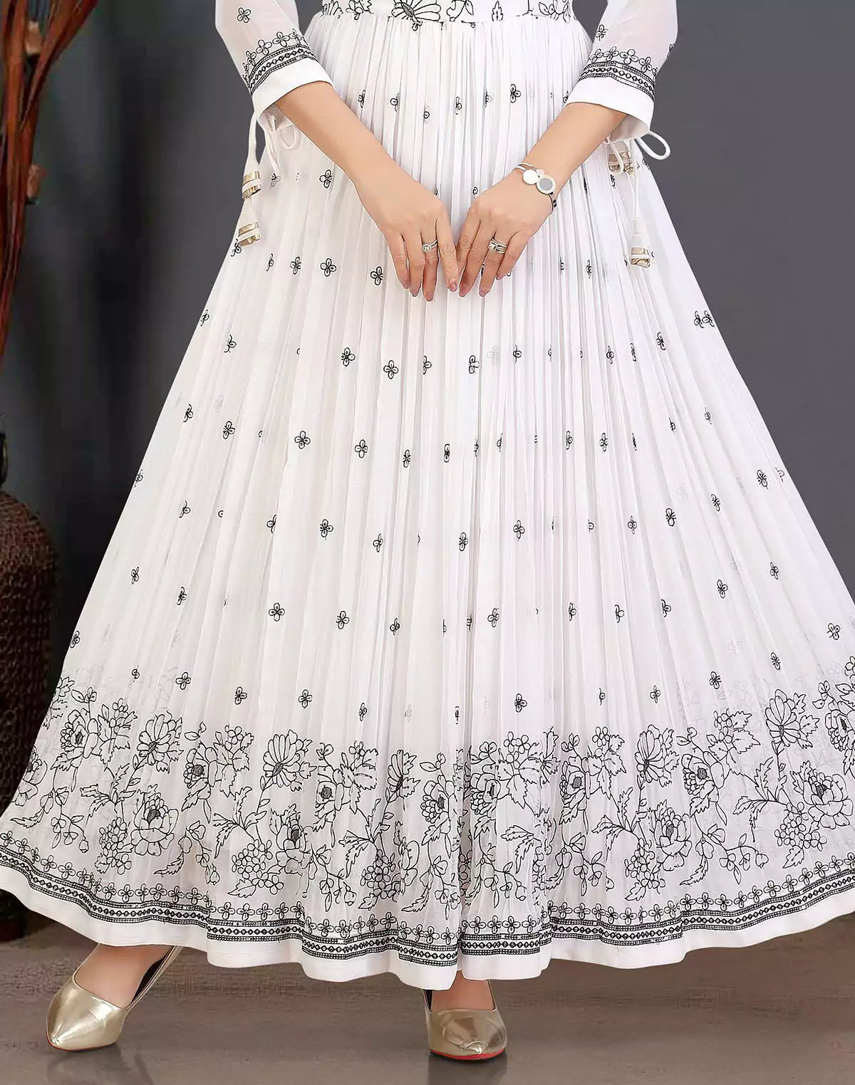 Image of White Floral Print Georgette Kurti - South India Shopping Mall