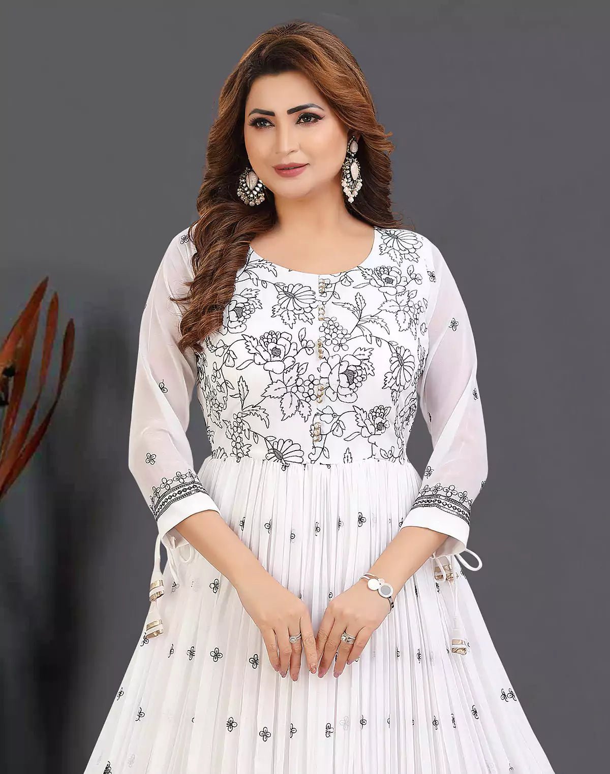 Image of White Floral Print Georgette Kurti - South India Shopping Mall