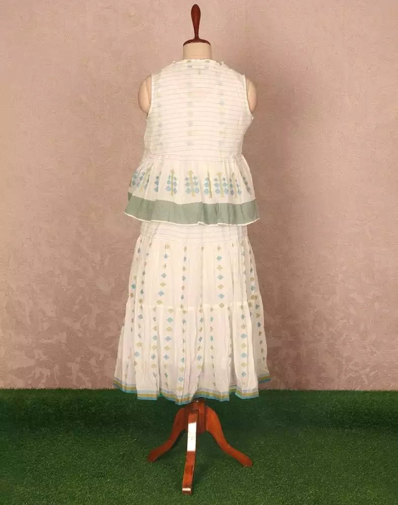 Image of White Geometric Weave Cotton Kurti - South India Shopping Mall