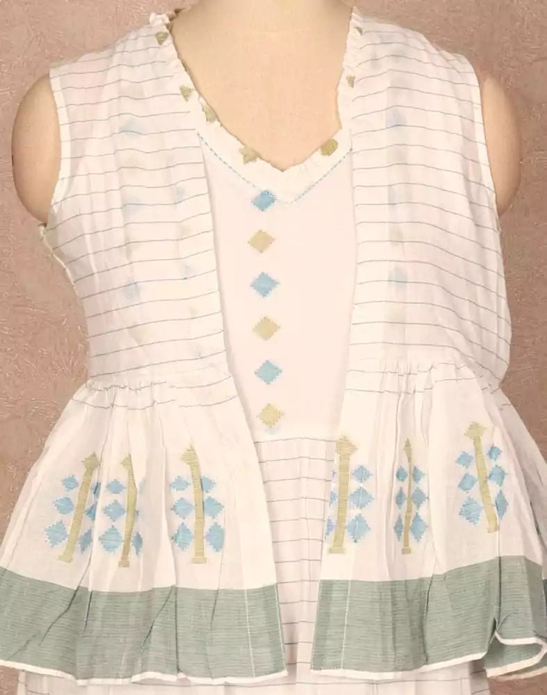 Image of White Geometric Weave Cotton Kurti - South India Shopping Mall
