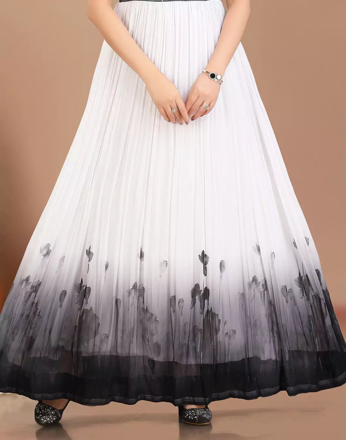 White Georgette Anarkali Full Flared Long Kurti - South India Shopping Mall