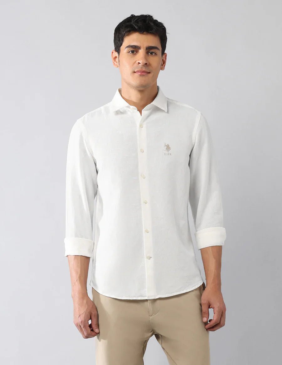 Image of White Men's Classic Look Linen Cotton Solid Shirt - South India Shopping Mall