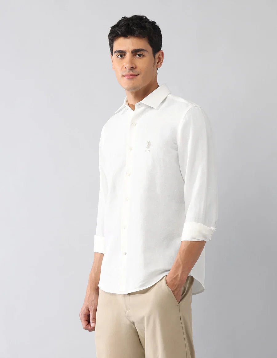 Image of White Men's Classic Look Linen Cotton Solid Shirt - South India Shopping Mall