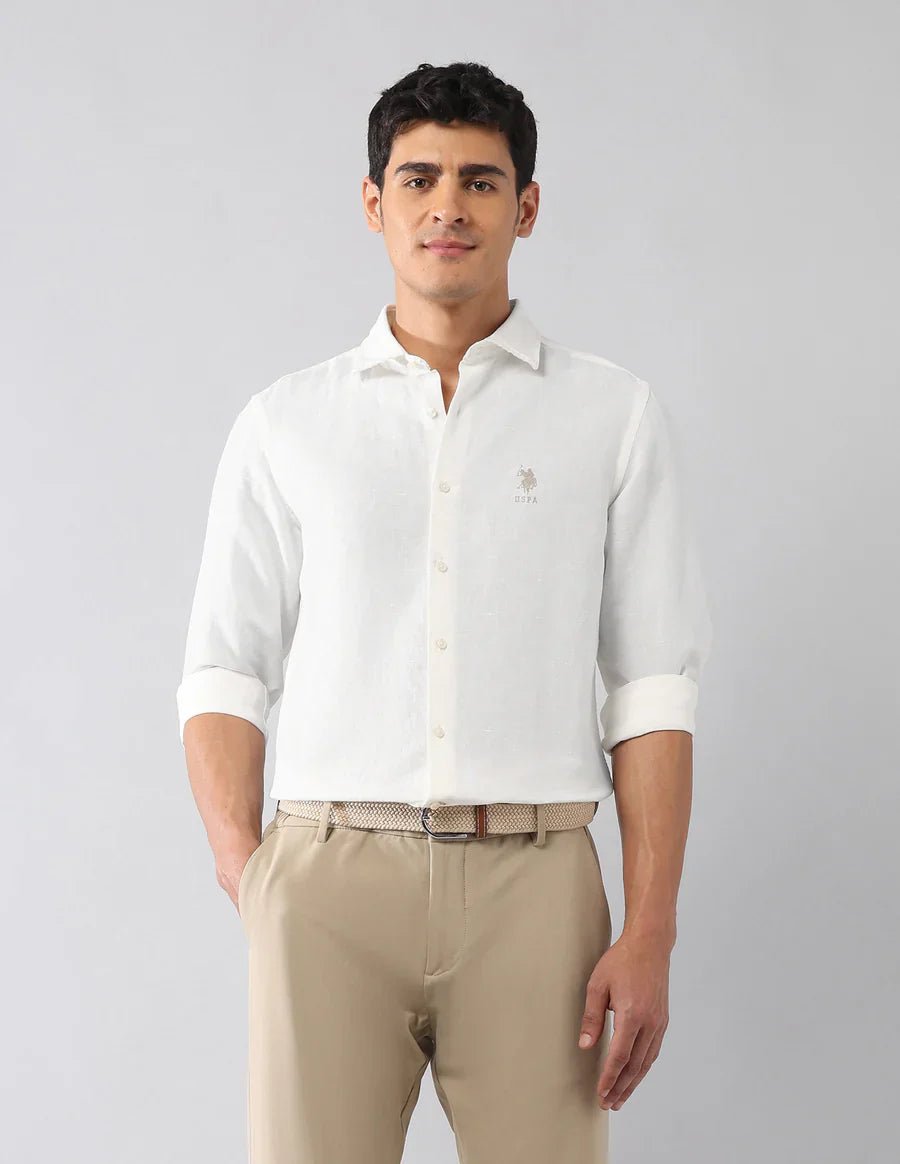 White Men's Classic Look Linen Cotton Solid Shirt - South India Shopping Mall