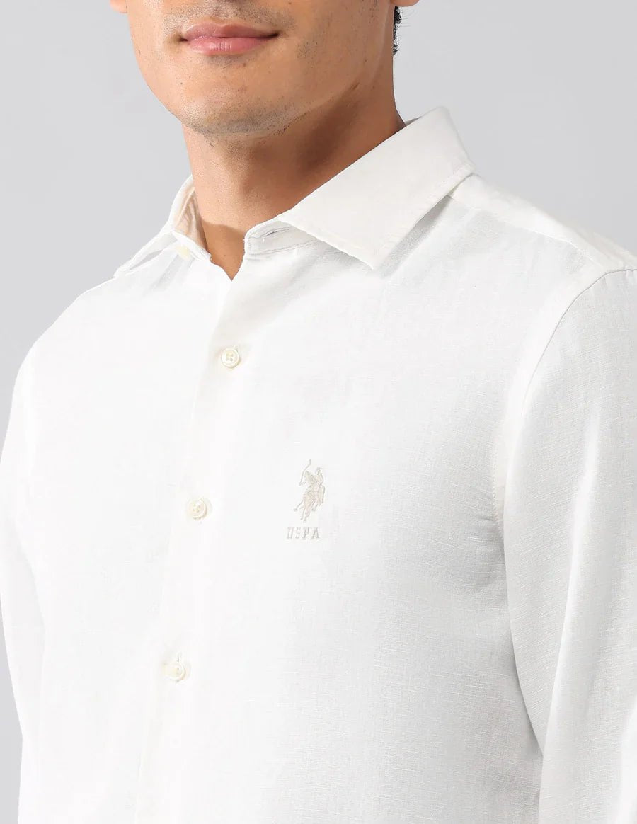 White Men's Classic Look Linen Cotton Solid Shirt - South India Shopping Mall
