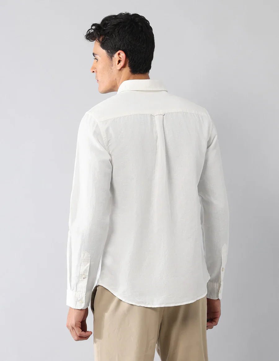 Image of White Men's Classic Look Linen Cotton Solid Shirt - South India Shopping Mall