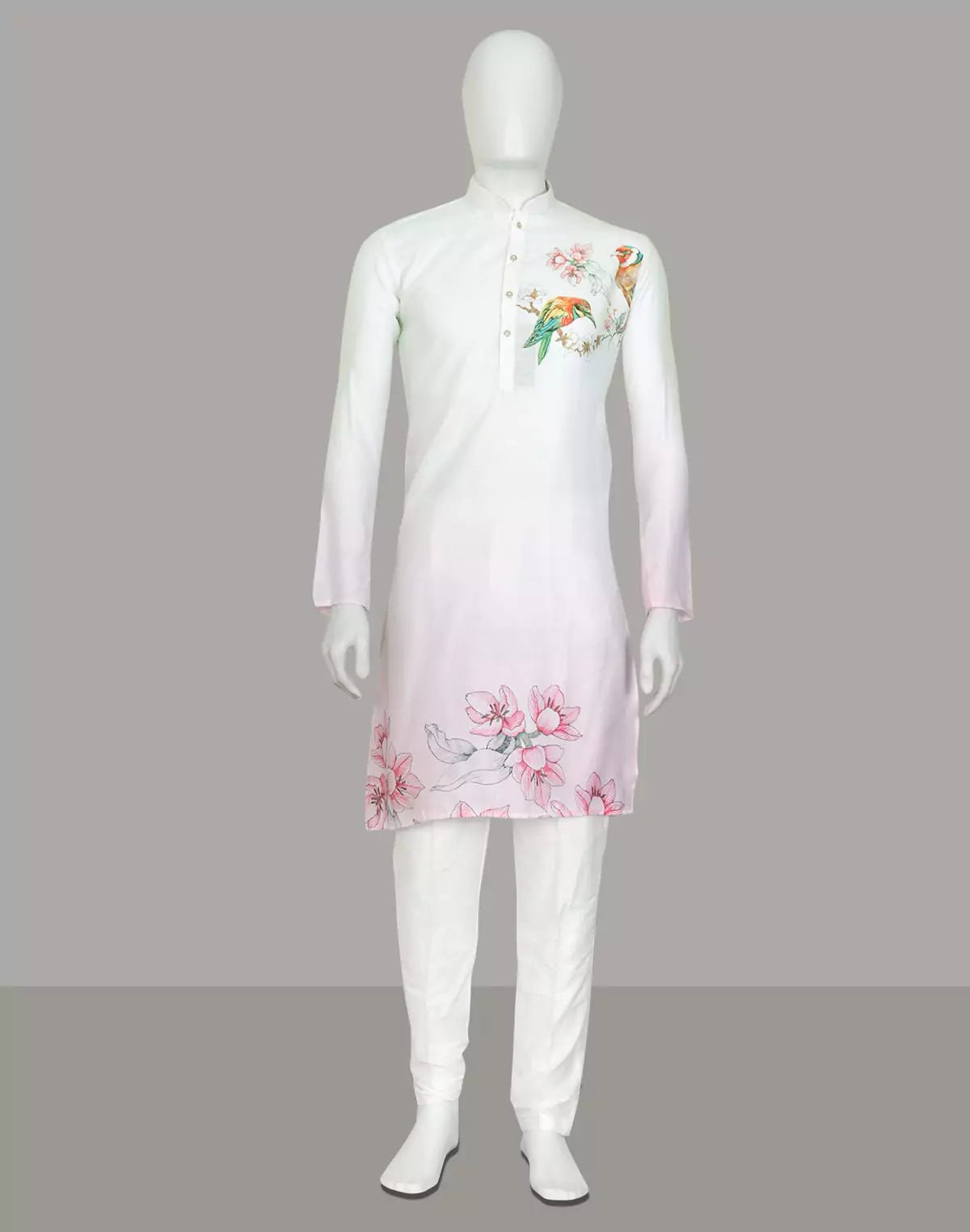 Image of White Ombre Printed Cotton Kurta Pajama - South India Shopping Mall