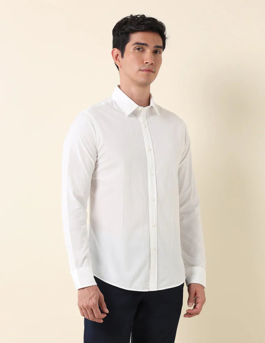 Image of White Plain Cotton Tailored Fit Shirt - South India Shopping Mall