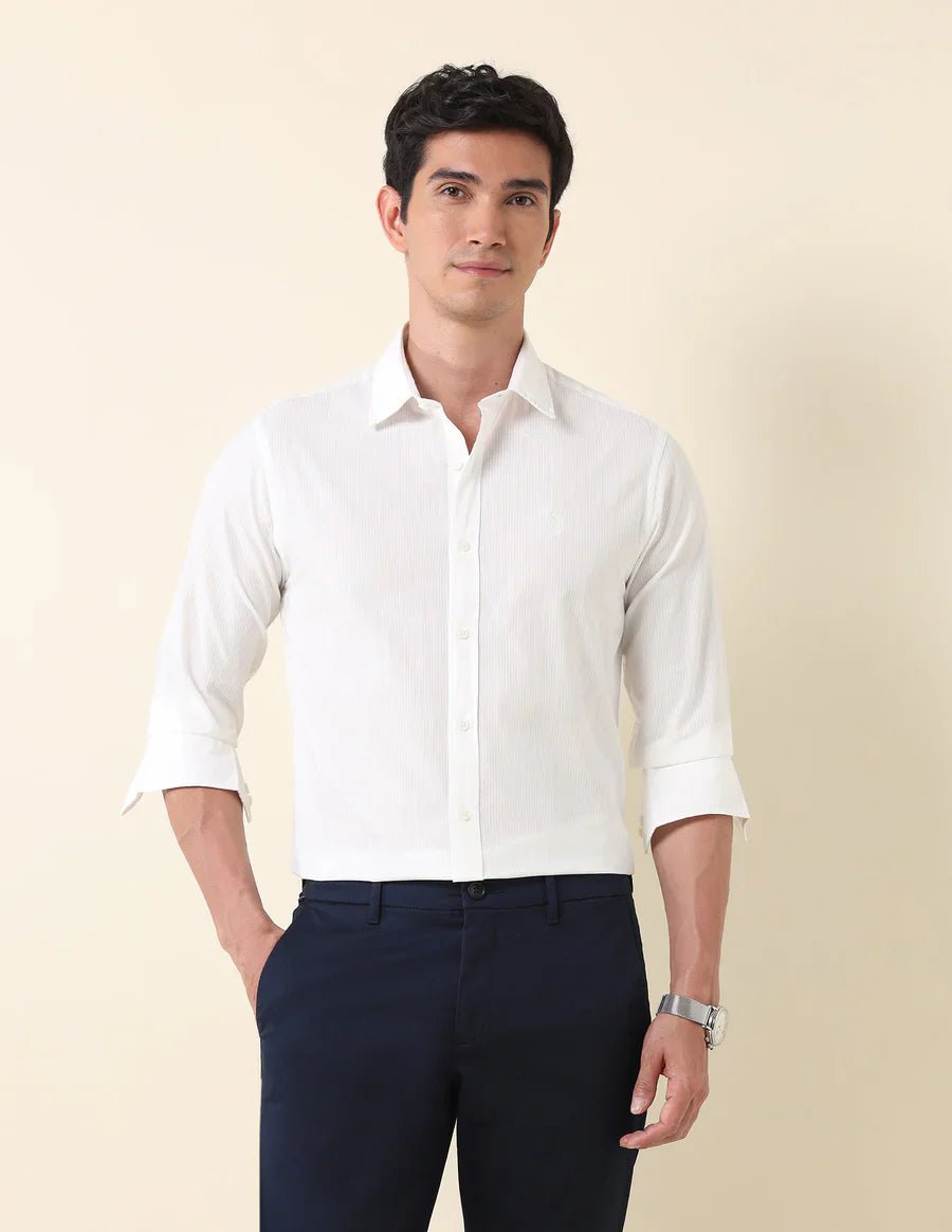 White Plain Cotton Tailored Fit Shirt - South India Shopping Mall