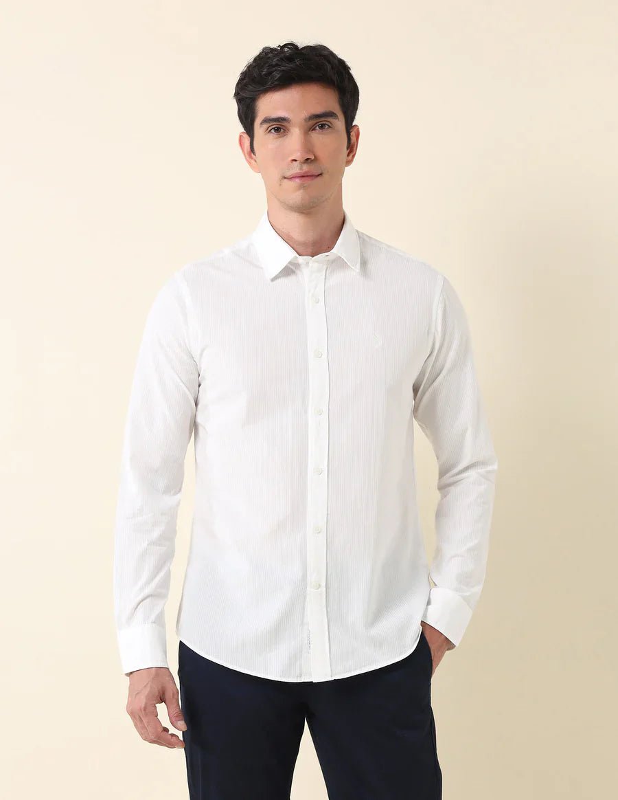 Image of White Plain Cotton Tailored Fit Shirt - South India Shopping Mall