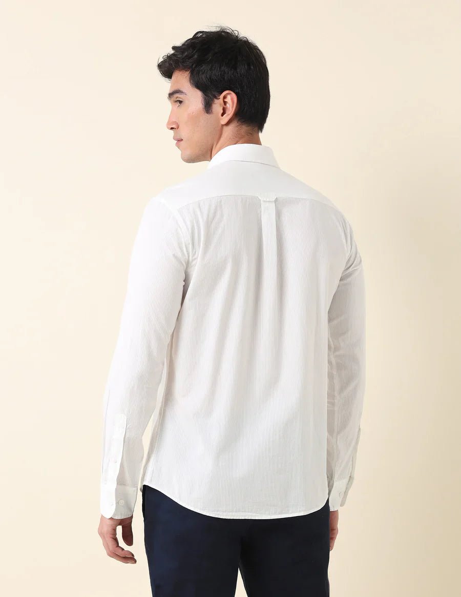 Image of White Plain Cotton Tailored Fit Shirt - South India Shopping Mall