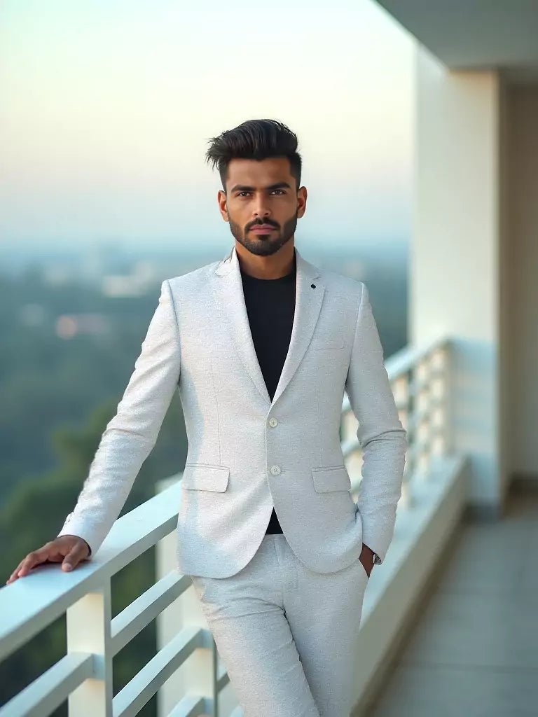 Image of White Plain Cotton with Lycra Blazer - South India Shopping Mall