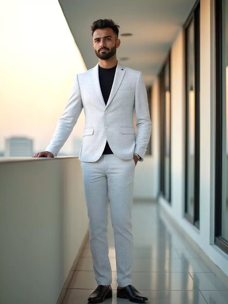 Image of White Plain Cotton with Lycra Blazer - South India Shopping Mall