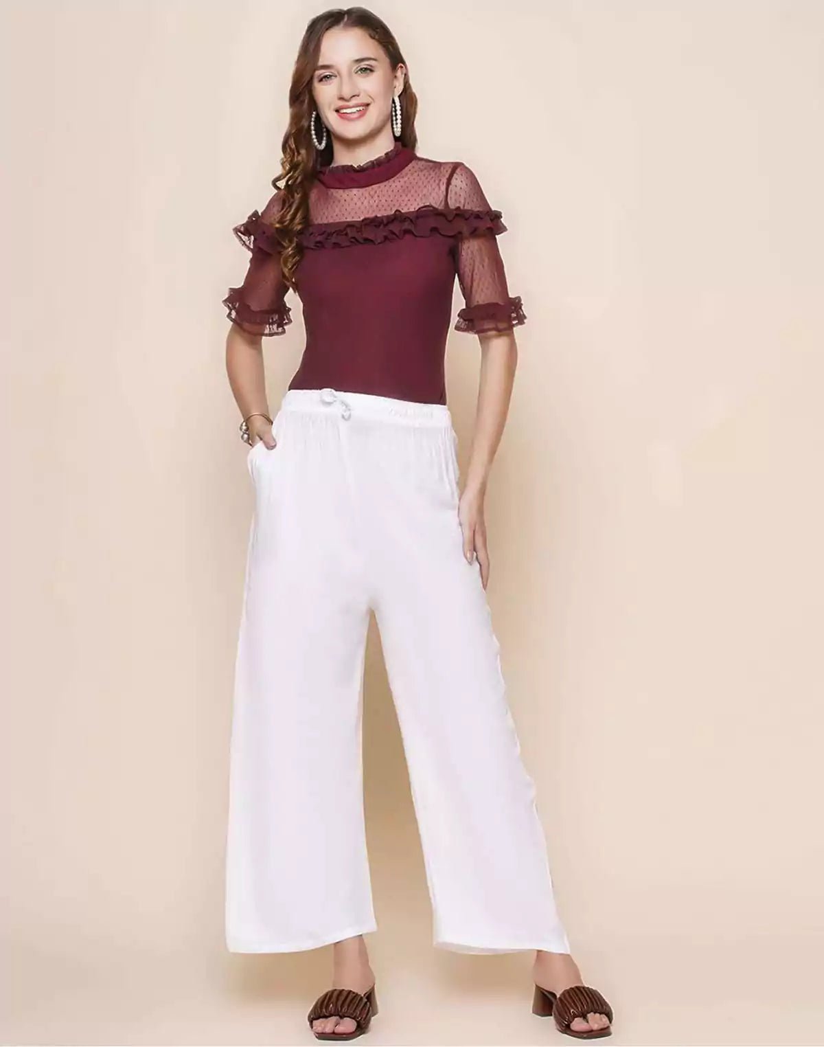 Image of White Plain Viscose Rayon Plazzo Pant - South India Shopping Mall