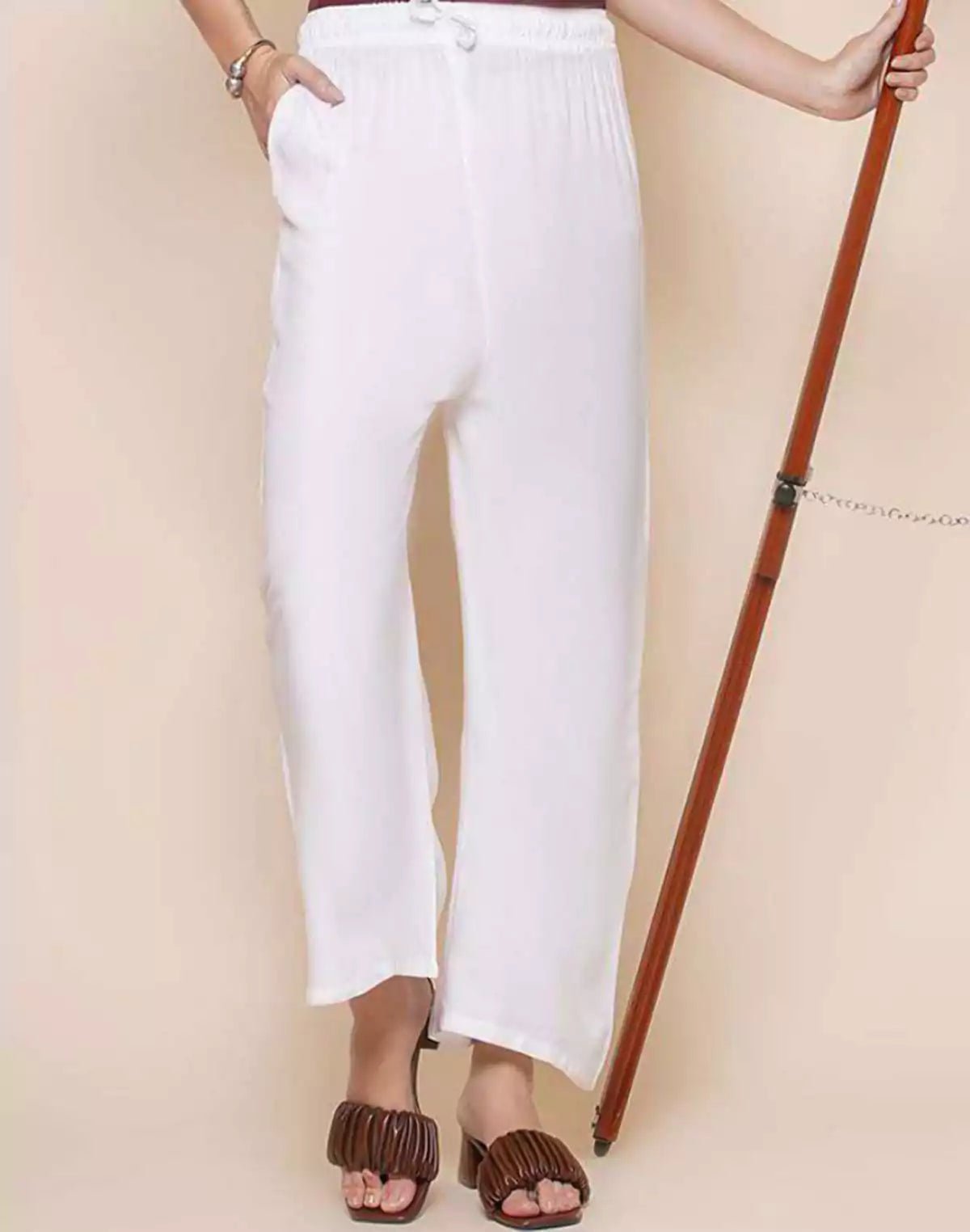 Image of White Plain Viscose Rayon Plazzo Pant - South India Shopping Mall