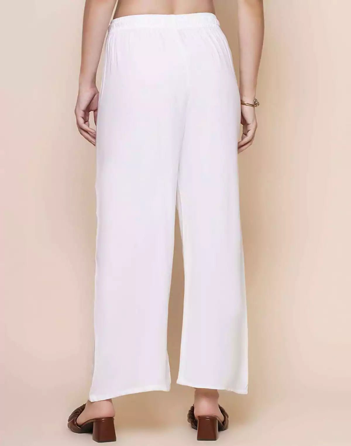 Image of White Plain Viscose Rayon Plazzo Pant - South India Shopping Mall