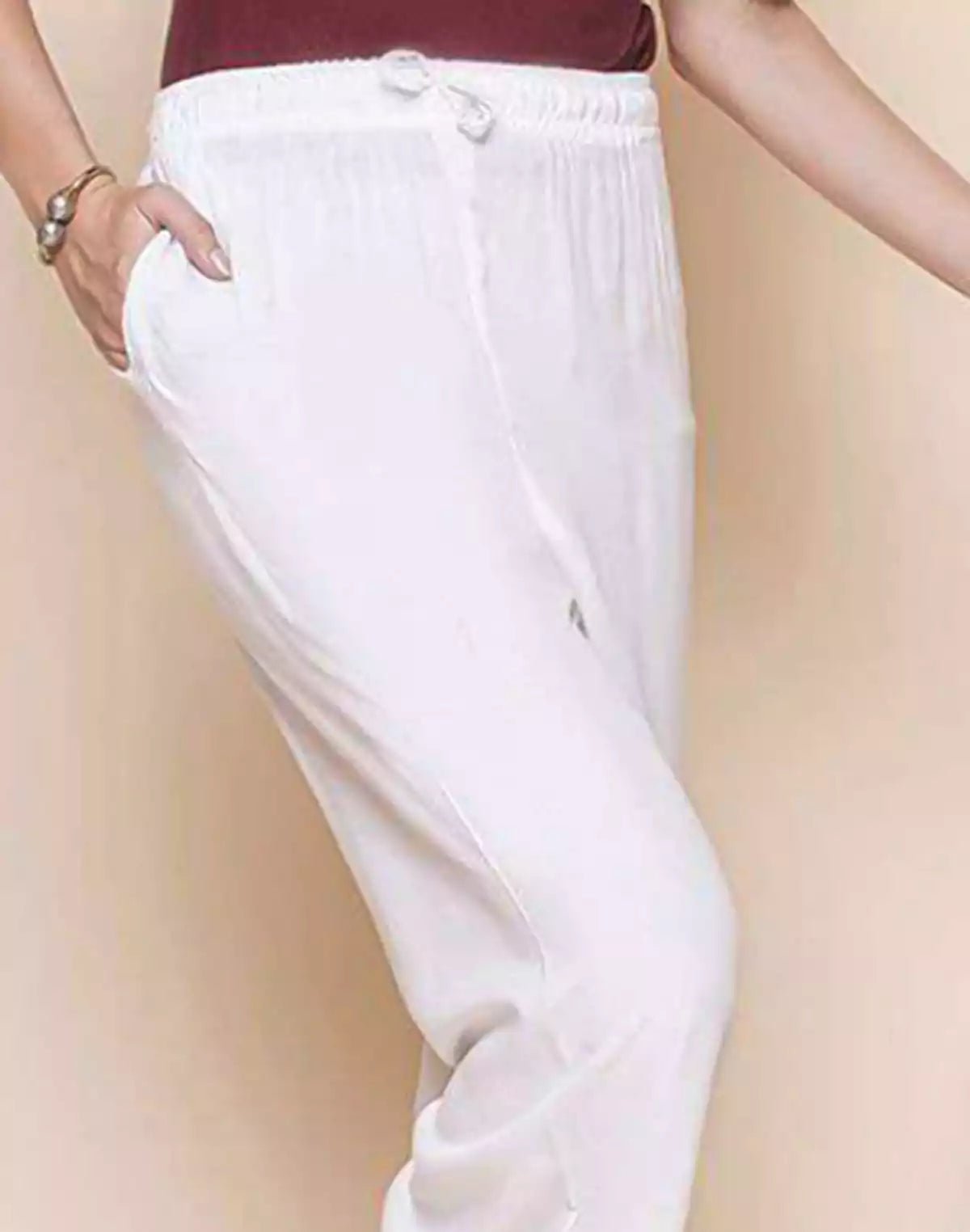 Image of White Plain Viscose Rayon Plazzo Pant - South India Shopping Mall