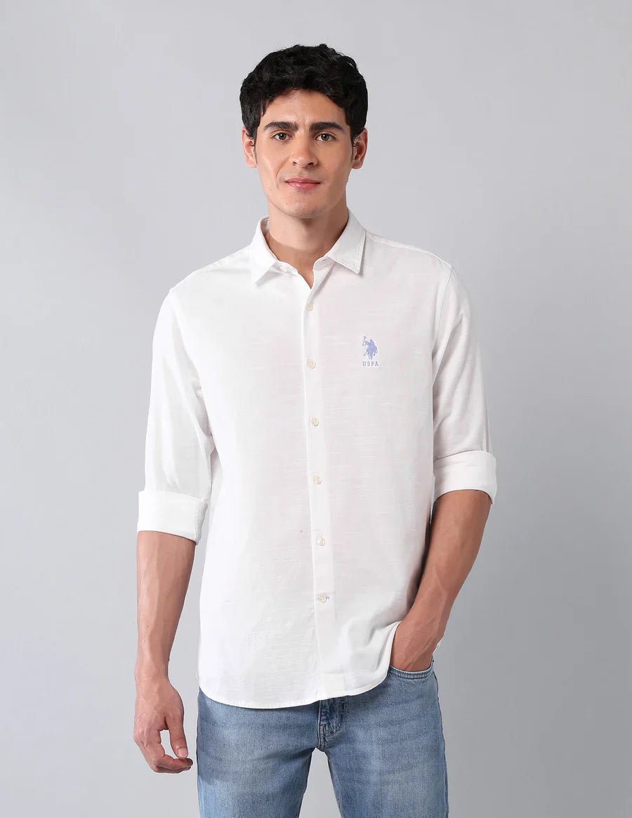 Image of White Solid Cotton Linen Casual Shirt - South India Shopping Mall