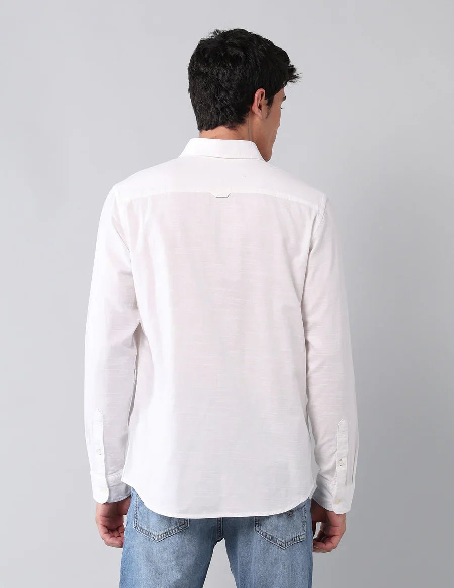 Image of White Solid Cotton Linen Casual Shirt - South India Shopping Mall