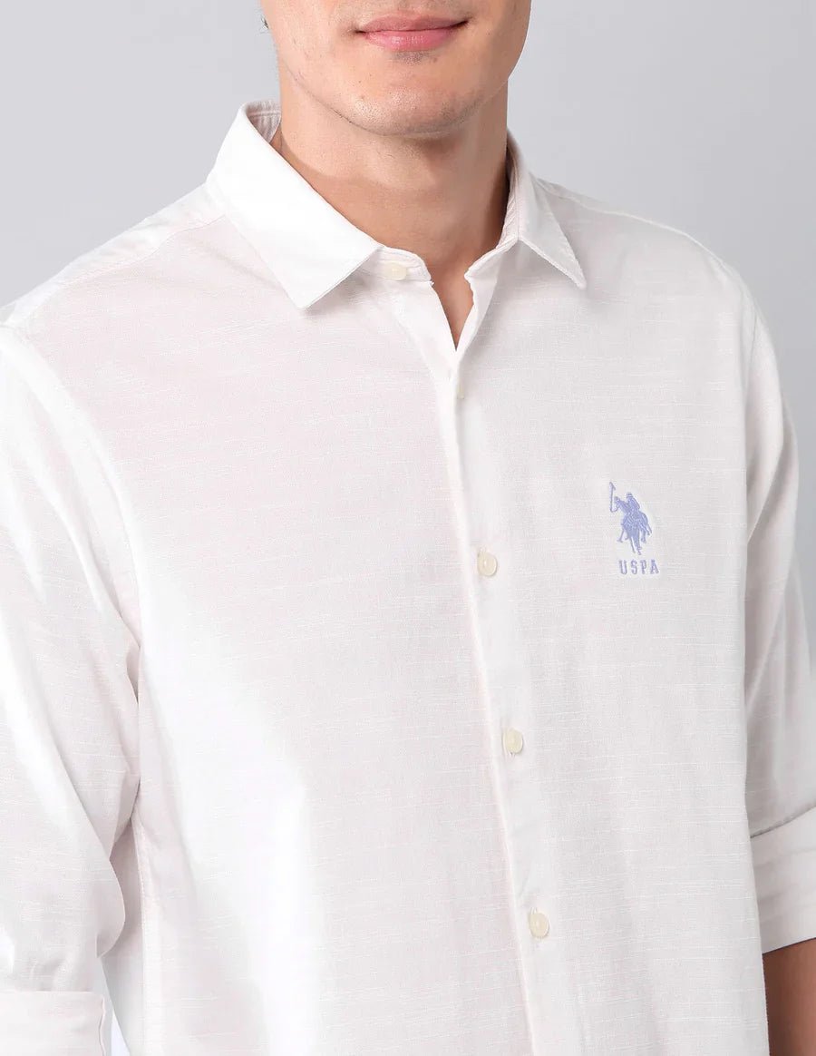 Image of White Solid Cotton Linen Casual Shirt - South India Shopping Mall