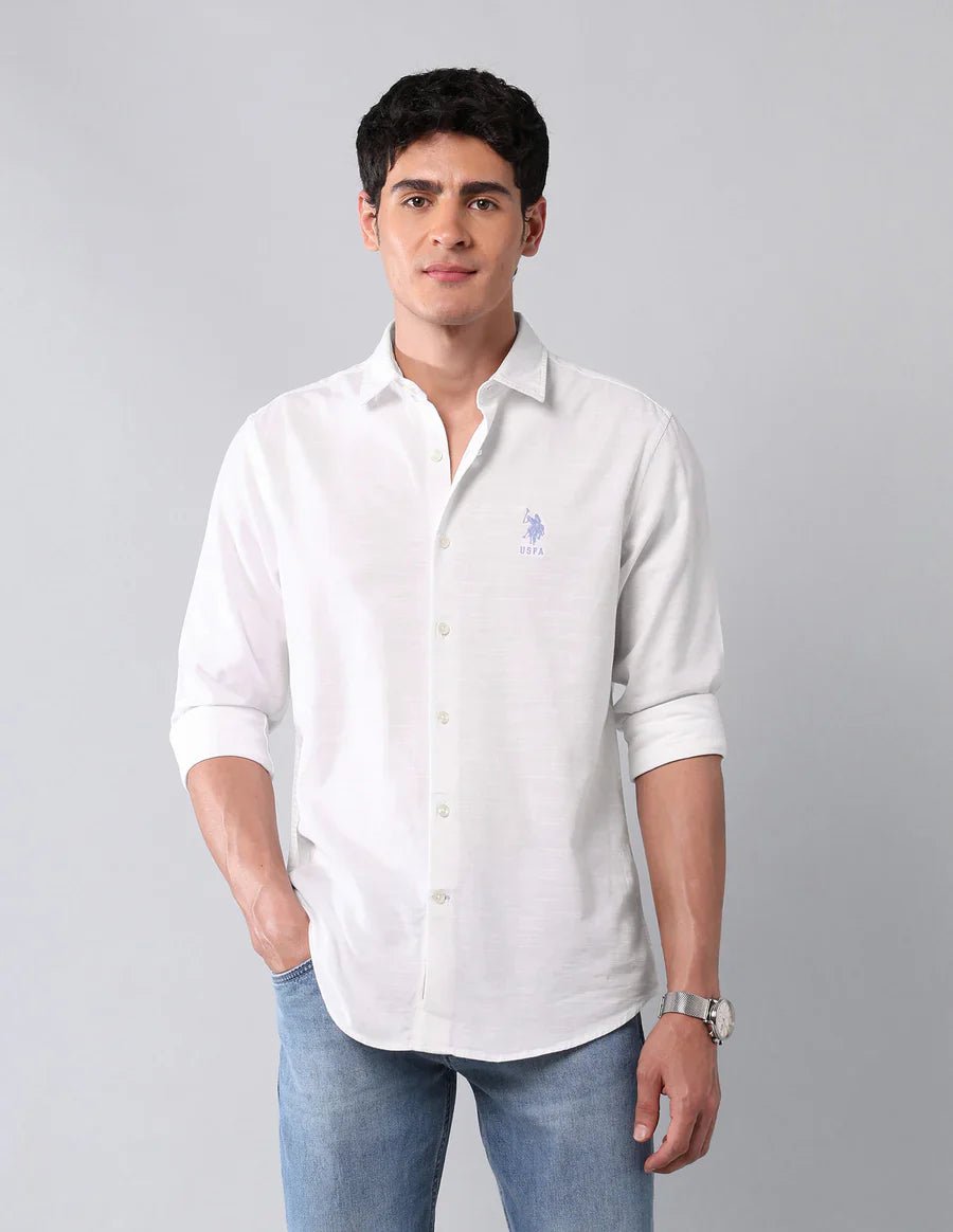 White Solid Cotton Linen Casual Shirt - South India Shopping Mall