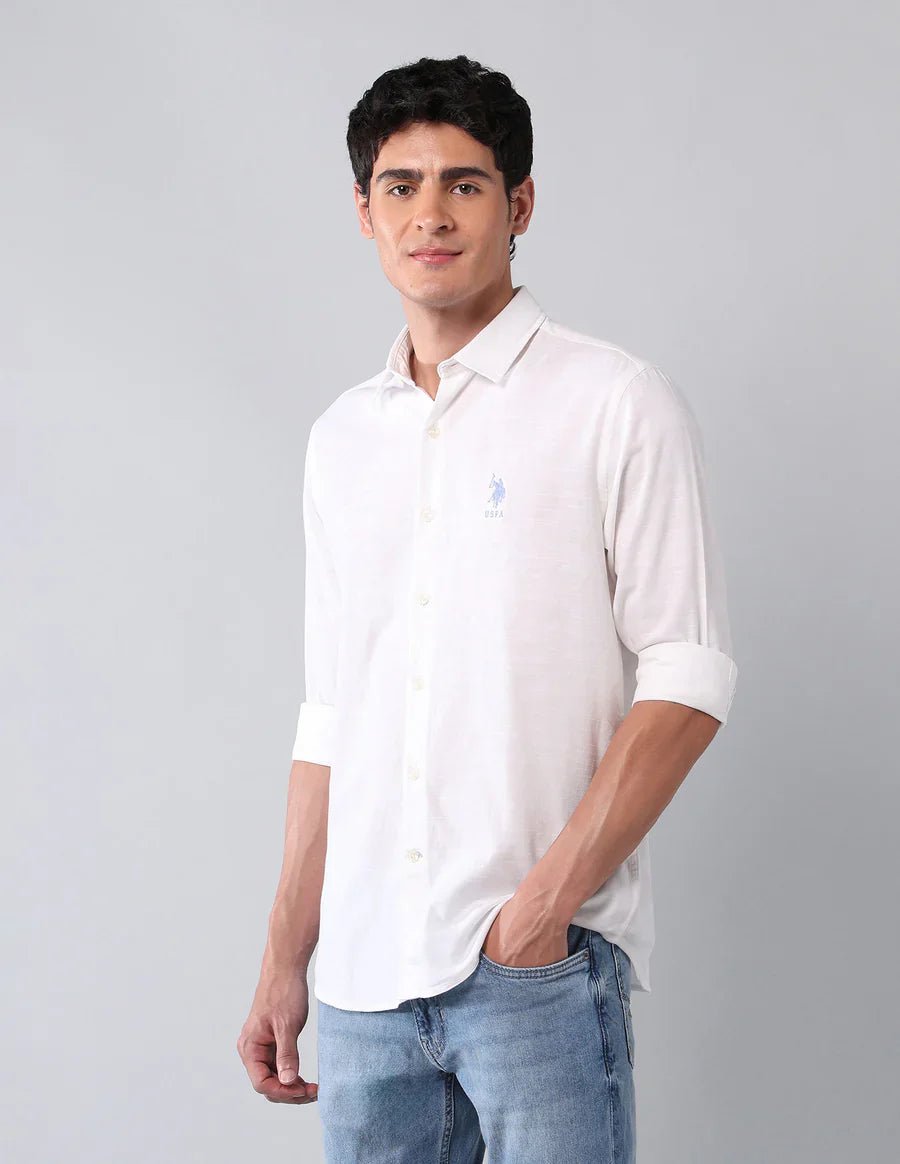 Image of White Solid Cotton Linen Casual Shirt - South India Shopping Mall