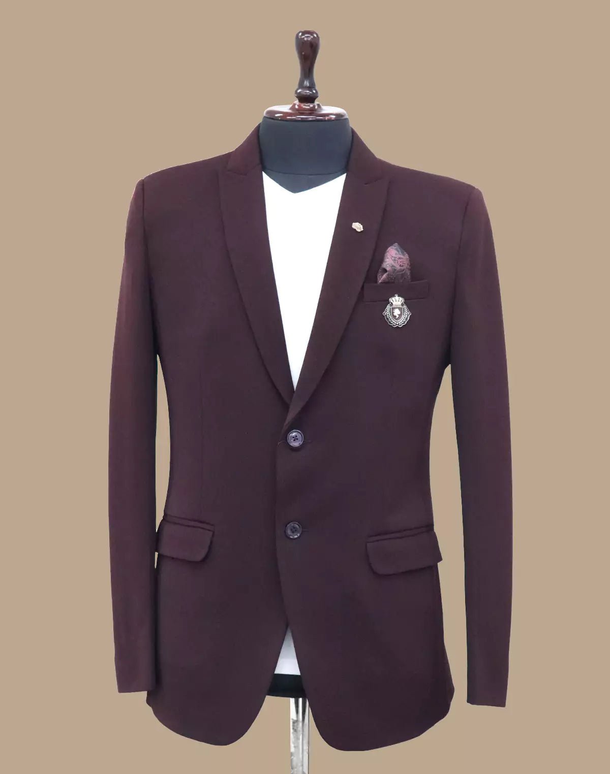 Image of Wine Colour Solid Georgette Polyester Lycra Blazer - South India Shopping Mall