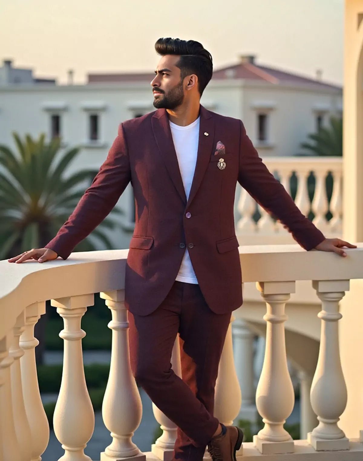 Image of Wine Colour Solid Georgette Polyester Lycra Blazer - South India Shopping Mall
