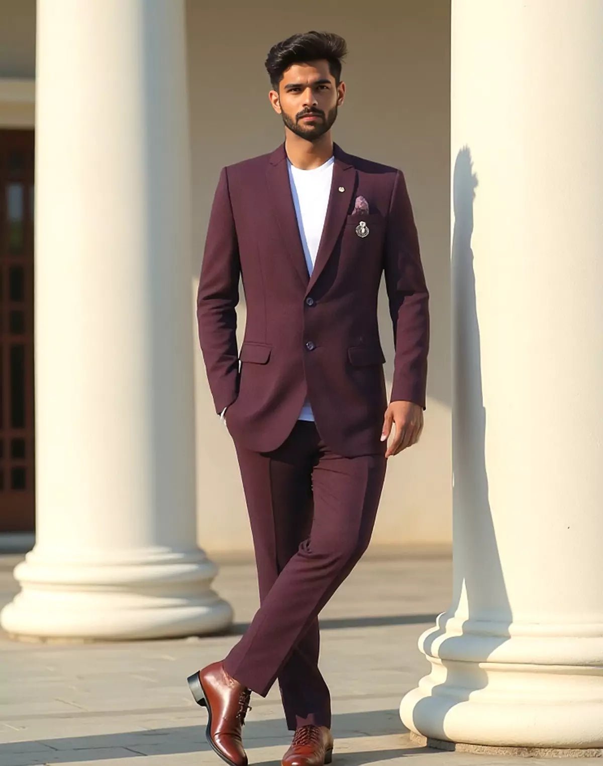 Image of Wine Colour Solid Georgette Polyester Lycra Blazer - South India Shopping Mall